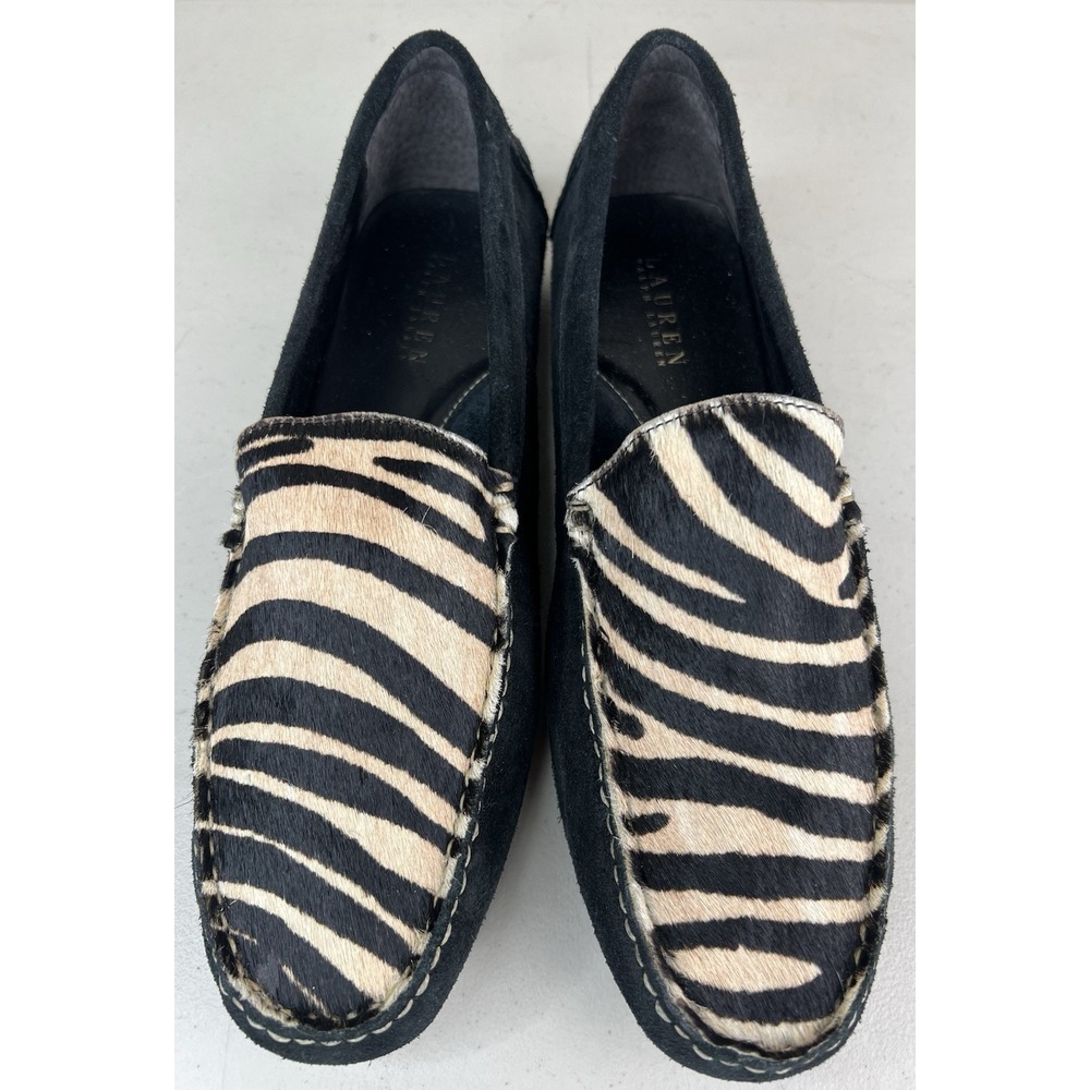 Lauren Ralph Lauren Camila Suede Safari Zebra Pattern Driver Loafers Size 10B